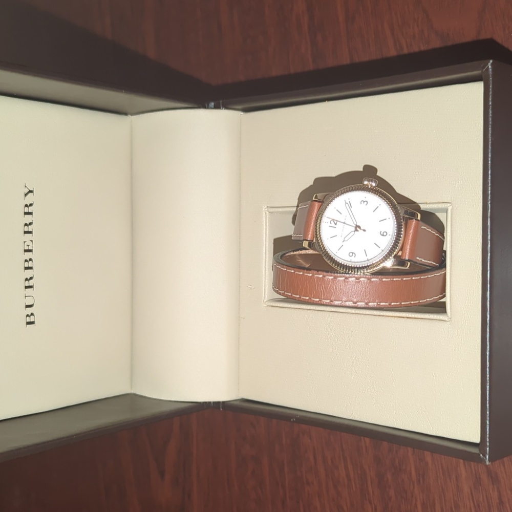 Burberry Gold Case with Brown Leather Strap Watch